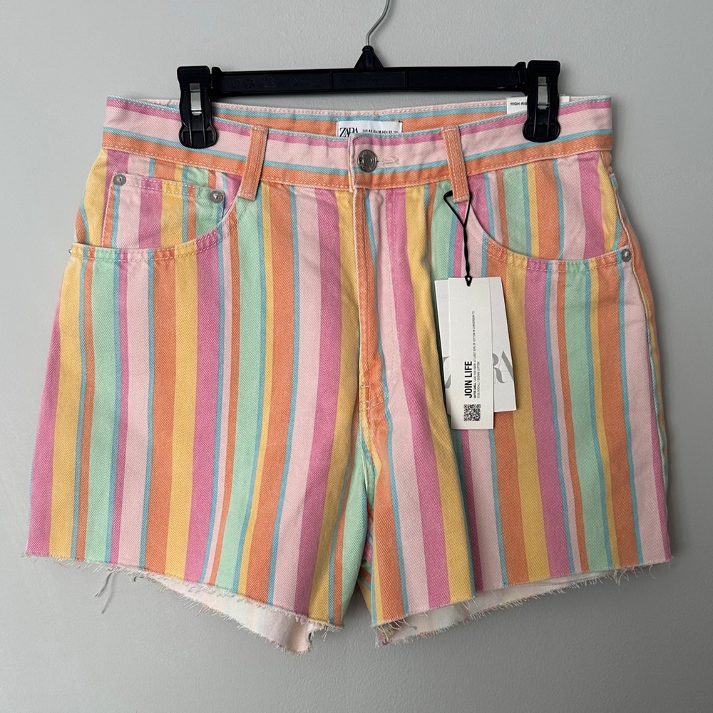 Zara Pastel Striped Women's Jean Shorts